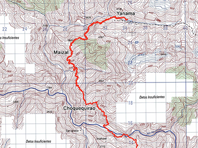 Choquequirao nach Machu Picchu Trek Topographische Karte