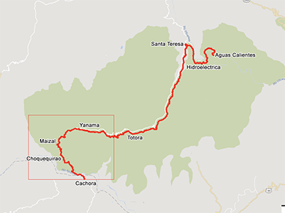 Choquequirao to Machu Picchu Trek Overview Map