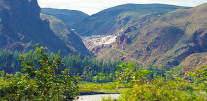 View of the Maras Salt Mines from the Urubamba River